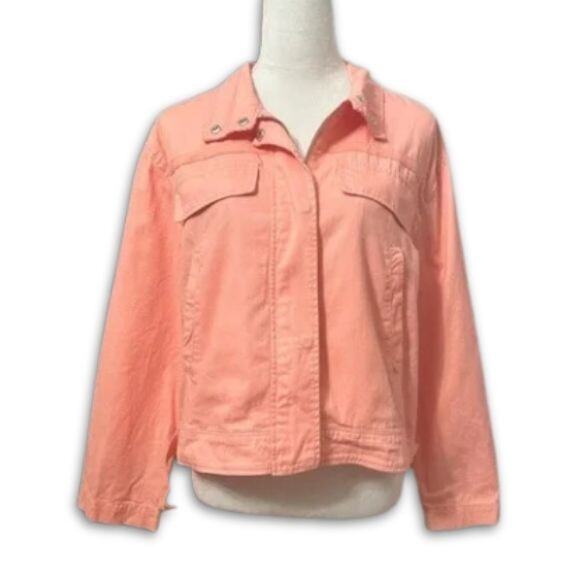 Treasure & Bond Jeans Jacket Waist Length Chest Pockets Lightweight Coral S NWOT - Picture 2 of 9